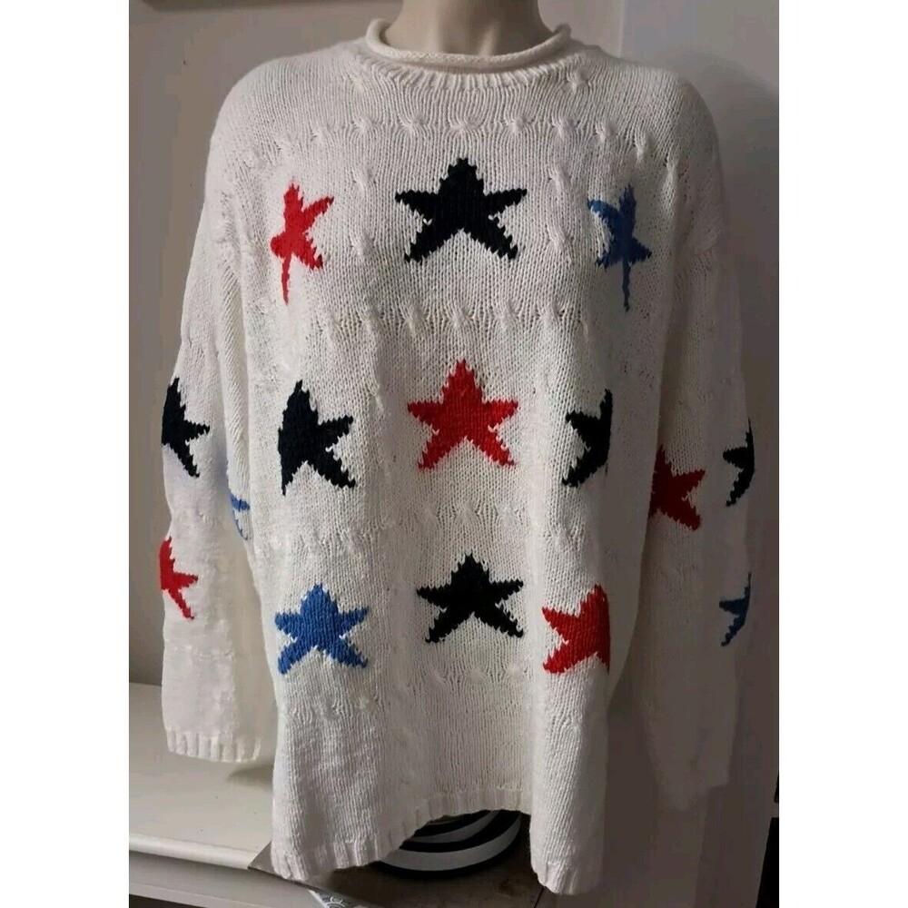 Marisa Christina Vintage Stars Sweater 2xl  Hand Knit Cottage Core Olympic Ready